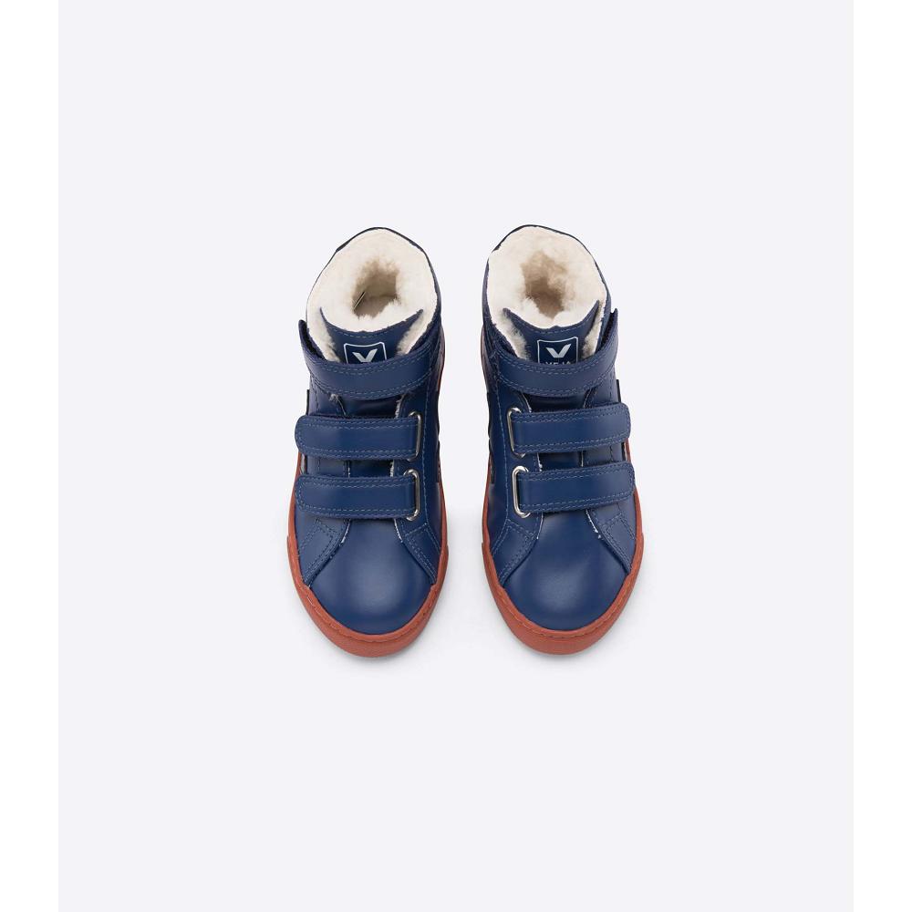 Blue Kids' Veja ESPLAR MID FURED LEATHER High Tops | AU 689MQZ